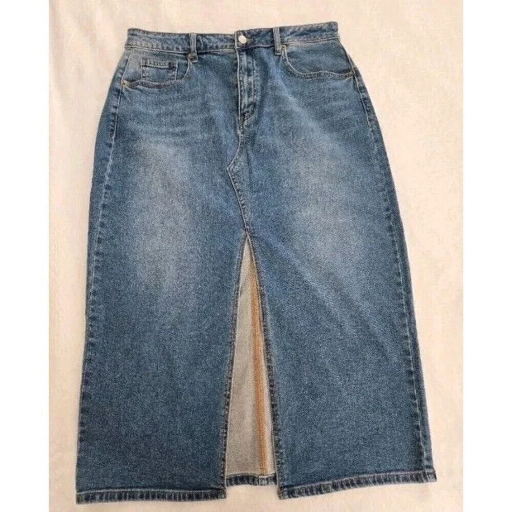 Just FabWomens Midi Slip Front High Waist Skirt Demin Chic Boho Casual Size 34..